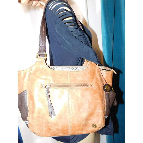 The Sak Womens Shoulder Bag Brown Tan Color Block Leather Handbag - Picture 8 of 8